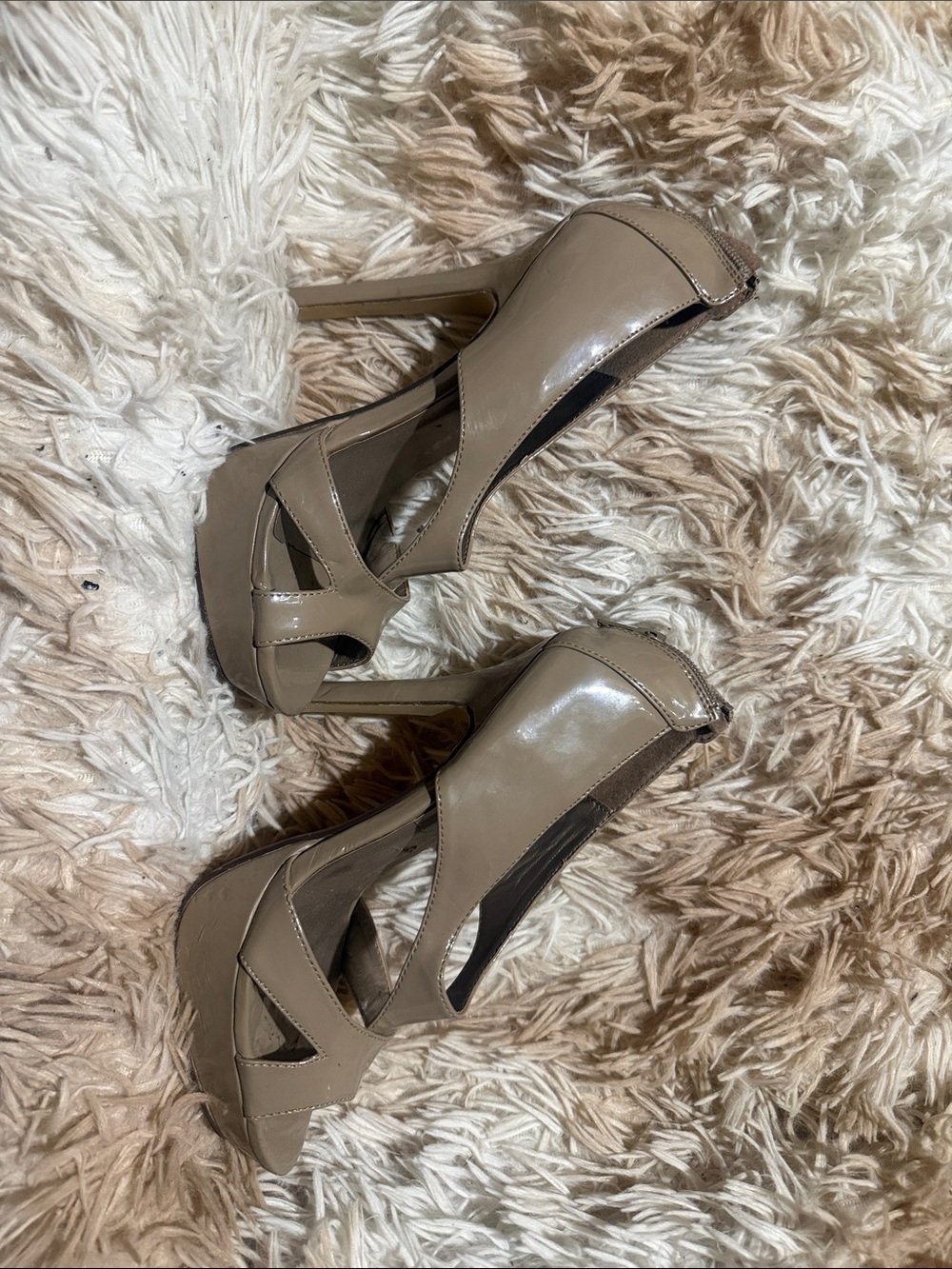 Forever 21 Taupe Patent Platform Peep-Toe Heels